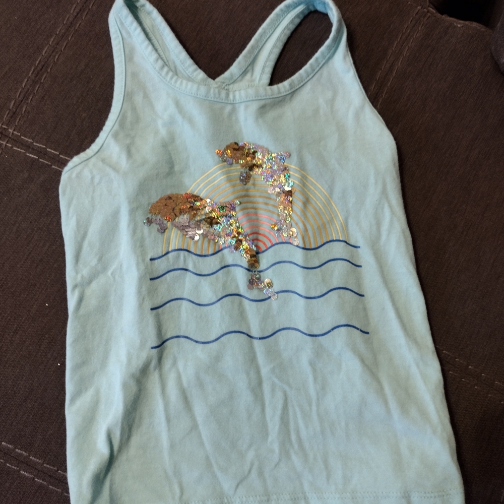 Faded Glory Kids Tank Top - Light Blue with Sequin Dolphins